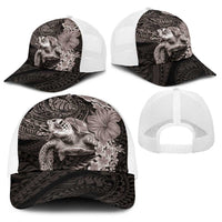Hawaiian Plumeria and Hibiscus with Turtles Baseball Net Cap Polynesian Art Grayscale LT03 - Polynesian Pride