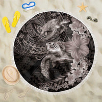 Hawaiian Plumeria and Hibiscus with Turtles Beach Blanket Polynesian Art Grayscale - Polynesian Pride