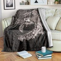 Hawaiian Plumeria and Hibiscus with Turtles Blanket Polynesian Art Grayscale - Polynesian Pride