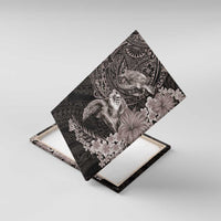 Hawaiian Plumeria and Hibiscus with Turtles Canvas Wall Art Polynesian Art Grayscale - Polynesian Pride