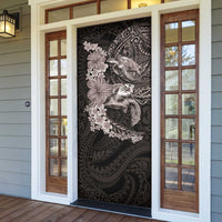 Hawaiian Plumeria and Hibiscus with Turtles Door Cover Polynesian Art Grayscale - Polynesian Pride