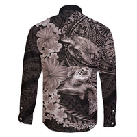 Hawaiian Plumeria and Hibiscus with Turtles Family Matching Off Shoulder Maxi Dress and Hawaiian Shirt Polynesian Art Grayscale - Polynesian Pride