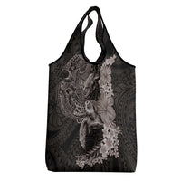 Hawaiian Plumeria and Hibiscus with Turtles Grocery Bag Polynesian Art Grayscale - Polynesian Pride