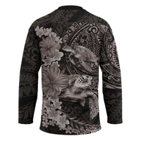 Hawaiian Plumeria and Hibiscus with Turtles Hockey Jersey Polynesian Art Grayscale - Polynesian Pride