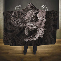 Hawaiian Plumeria and Hibiscus with Turtles Hooded Blanket Polynesian Art Grayscale - Polynesian Pride