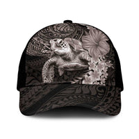 Hawaiian Plumeria and Hibiscus with Turtles Mesh Trucker Cap Polynesian Art Grayscale - Polynesian Pride