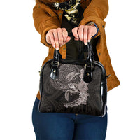 Hawaiian Plumeria and Hibiscus with Turtles Shoulder Handbag Polynesian Art Grayscale - Polynesian Pride