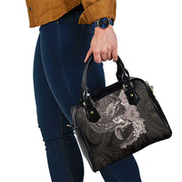 Hawaiian Plumeria and Hibiscus with Turtles Shoulder Handbag Polynesian Art Grayscale - Polynesian Pride