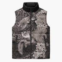 Hawaiian Plumeria and Hibiscus with Turtles Sleeveless Puffer Jacket Polynesian Art Grayscale - Polynesian Pride