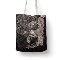 Hawaiian Plumeria and Hibiscus with Turtles Tote Bag Polynesian Art Grayscale - Polynesian Pride