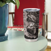 Hawaiian Plumeria and Hibiscus with Turtles Tumbler Cup Polynesian Art Grayscale - Polynesian Pride