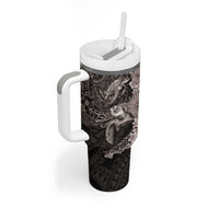 Hawaiian Plumeria and Hibiscus with Turtles Tumbler With Handle Polynesian Art Grayscale LT03 - Polynesian Pride