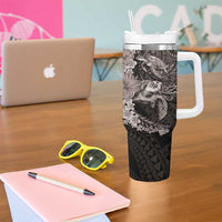 Hawaiian Plumeria and Hibiscus with Turtles Tumbler With Handle Polynesian Art Grayscale LT03 - Polynesian Pride