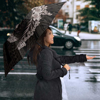 Hawaiian Plumeria and Hibiscus with Turtles Umbrella Polynesian Art Grayscale - Polynesian Pride