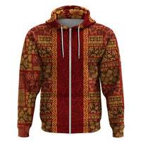 Hawaii Style Hibiscus and Tribal Element Fabric Patchwork Hoodie LT03 Zip Hoodie Red - Polynesian Pride