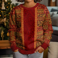 Hawaii Style Hibiscus and Tribal Element Fabric Patchwork Kid Ugly Christmas Sweater LT03 - Polynesian Pride