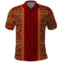 Hawaii Style Hibiscus and Tribal Element Fabric Patchwork Polo Shirt LT03 Red - Polynesian Pride