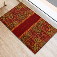 Hawaii Style Hibiscus and Tribal Element Fabric Patchwork Rubber Doormat LT03 - Polynesian Pride