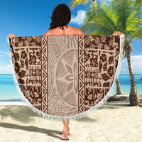 Hawaii Style Hibiscus and Tribal Element Fabric Patchwork Beach Blanket Beige Version LT03 - Polynesian Pride