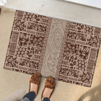 Hawaii Style Hibiscus and Tribal Element Fabric Patchwork Rubber Doormat Beige Version LT03 - Polynesian Pride