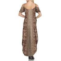 Hawaii Style Hibiscus and Tribal Element Fabric Patchwork Summer Maxi Dress Beige Version LT03 - Polynesian Pride
