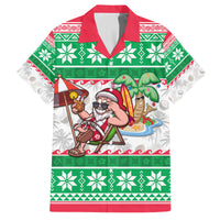Hawaii Mele Kalikimaka Family Matching Off Shoulder Long Sleeve Dress and Hawaiian Shirt Aloha Santa and Palm Tree Mix Kakau Pattern LT03 Dad's Shirt - Short Sleeve Green - Polynesian Pride