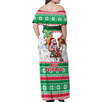 Hawaii Mele Kalikimaka Family Matching Off Shoulder Maxi Dress and Hawaiian Shirt Aloha Santa and Palm Tree Mix Kakau Pattern LT03 - Polynesian Pride