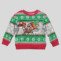 Hawaii Mele Kalikimaka Kid Ugly Christmas Sweater Aloha Santa and Palm Tree Mix Kakau Pattern LT03 Kid Green - Polynesian Pride