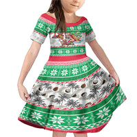 Custom Hawaii Mele Kalikimaka Family Matching Mermaid Dress and Hawaiian Shirt Aloha Santa and Palm Tree Mix Kakau Pattern LT03 Daughter's Dress Green - Polynesian Pride