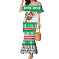 Custom Hawaii Mele Kalikimaka Family Matching Mermaid Dress and Hawaiian Shirt Aloha Santa and Palm Tree Mix Kakau Pattern LT03 Mom's Dress Green - Polynesian Pride