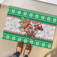Custom Hawaii Mele Kalikimaka Rubber Doormat Aloha Santa and Palm Tree Mix Kakau Pattern LT03 - Polynesian Pride
