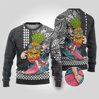 Hawaii Pineapple Surfing Kakau Tribal Personalised Ugly Christmas Sweater LT03 Brown - Polynesian Pride