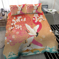 Hawaiian and Japanese Culture Together Bedding Set Kakau Art Tattoo with Cranes and Sakura Spring Vibe LT03 - Polynesian Pride