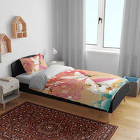 Hawaiian and Japanese Culture Together Bedding Set Kakau Art Tattoo with Cranes and Sakura Spring Vibe LT03 - Polynesian Pride