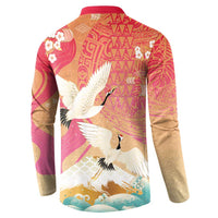 Hawaiian and Japanese Culture Together Button Sweatshirt Kakau Art Tattoo with Cranes and Sakura Spring Vibe LT03 - Polynesian Pride