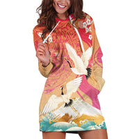 Hawaiian and Japanese Culture Together Hoodie Dress Kakau Art Tattoo with Cranes and Sakura Spring Vibe - Polynesian Pride