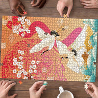 Hawaiian and Japanese Culture Together Puzzle Kakau Art Tattoo with Cranes and Sakura Spring Vibe LT03 - Polynesian Pride