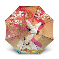 Hawaiian and Japanese Culture Together Umbrella Kakau Art Tattoo with Cranes and Sakura Spring Vibe LT03 One Size Folded 11.42 inch Opened Diameter 37.4 inch Multicolor - Polynesian Pride