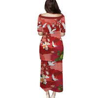 Hawaiian and Japanese Culture Together Family Matching Puletasi and Hawaiian Shirt Red Ohia Lehua Plumeria and Sakura Blooming - Polynesian Pride