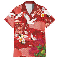 Hawaiian and Japanese Culture Together Hawaiian Shirt Red Ohia Lehua Plumeria and Sakura Blooming - Polynesian Pride