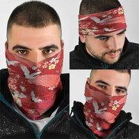 Hawaiian and Japanese Culture Together Neck Gaiter Red Ohia Lehua Plumeria and Sakura Blooming - Polynesian Pride