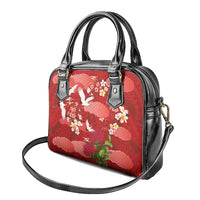 Hawaiian and Japanese Culture Together Shoulder Handbag Red Ohia Lehua Plumeria and Sakura Blooming LT03 - Polynesian Pride