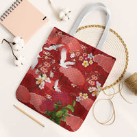 Hawaiian and Japanese Culture Together Tote Bag Red Ohia Lehua Plumeria and Sakura Blooming LT03 White Strap One Size Red - Polynesian Pride