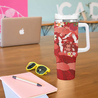 Hawaiian and Japanese Culture Together Tumbler With Handle Red Ohia Lehua Plumeria and Sakura Blooming LT03 - Polynesian Pride
