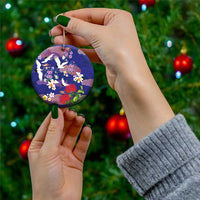 Hawaiian and Japanese Culture Together Ceramic Ornament Blue Ohia Lehua Plumeria and Sakura Blooming - Polynesian Pride