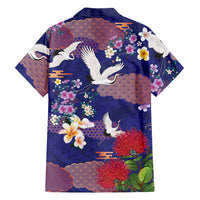 Hawaiian and Japanese Culture Together Family Matching Mermaid Dress and Hawaiian Shirt Blue Ohia Lehua Plumeria and Sakura Blooming - Polynesian Pride