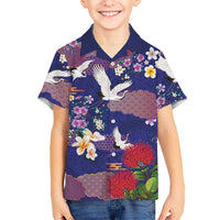Hawaiian and Japanese Culture Together Hawaiian Shirt Blue Ohia Lehua Plumeria and Sakura Blooming - Polynesian Pride