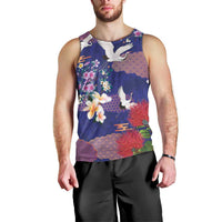 Hawaiian and Japanese Culture Together Men Tank Top Blue Ohia Lehua Plumeria and Sakura Blooming LT03 - Polynesian Pride