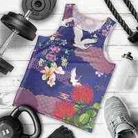 Hawaiian and Japanese Culture Together Men Tank Top Blue Ohia Lehua Plumeria and Sakura Blooming LT03 - Polynesian Pride