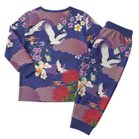 Hawaiian and Japanese Culture Together Christmas Pajama Set Blue Ohia Lehua Plumeria and Sakura Blooming - Polynesian Pride